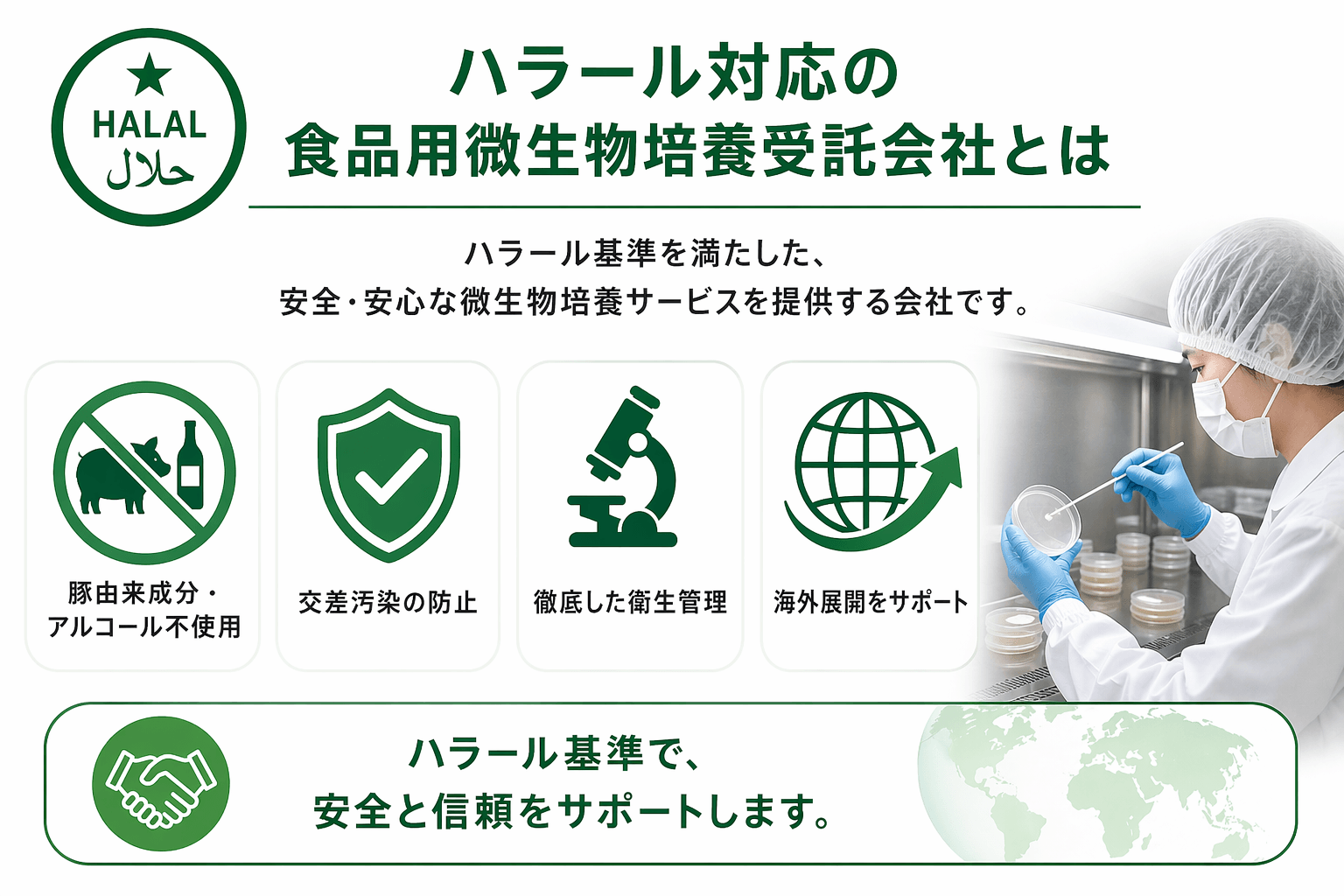 ハラール対応の食品用微生物培養受託会社とは